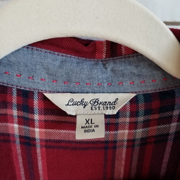 Lucky Brand red plaid button down shirt - Picture 5 of 7